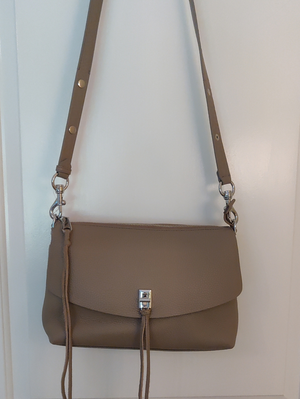 Rebecca Minkoff Taupe Crossbody Shoulder Bag with Silver Hardware